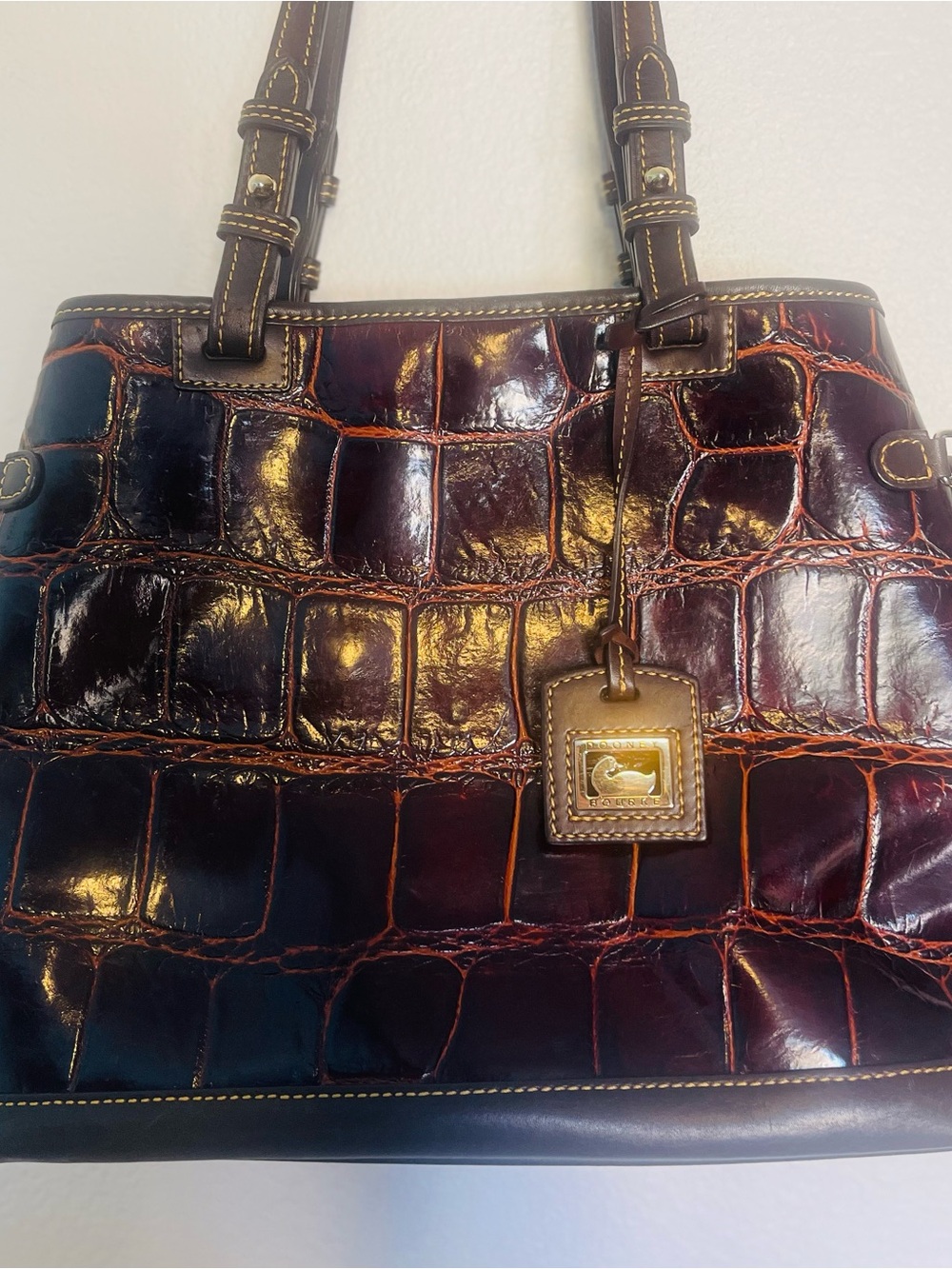 Dooney & Bourke Croc-Embossed Tote in Cognac w/adjustable tassels